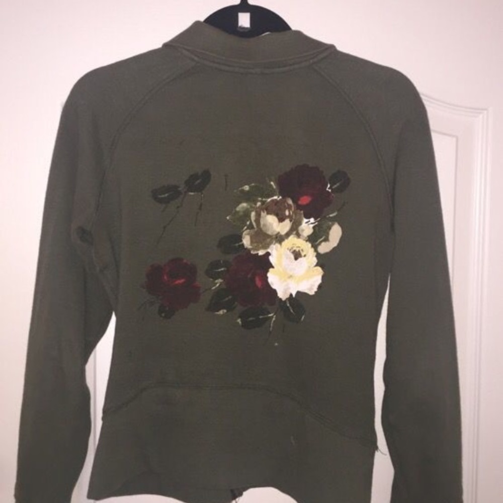 Lucy Olive green zip up w/ floral back